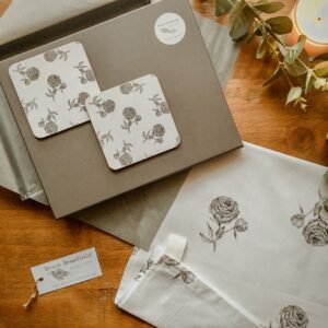 Vintage Peony Coaster & Organic Cotton Tea Towel Gift Set