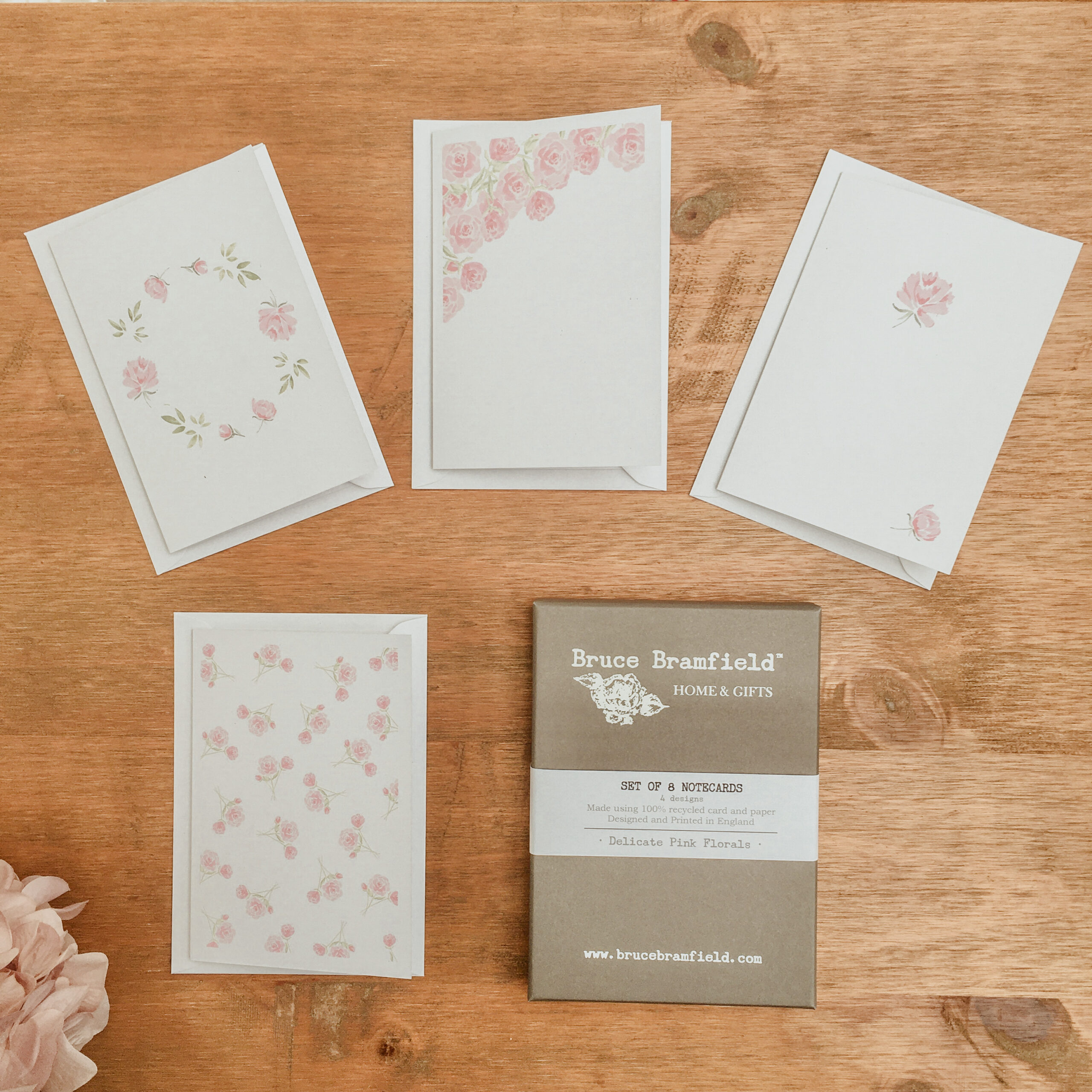 Pink Florals Eco Notecards Set (8 cards)